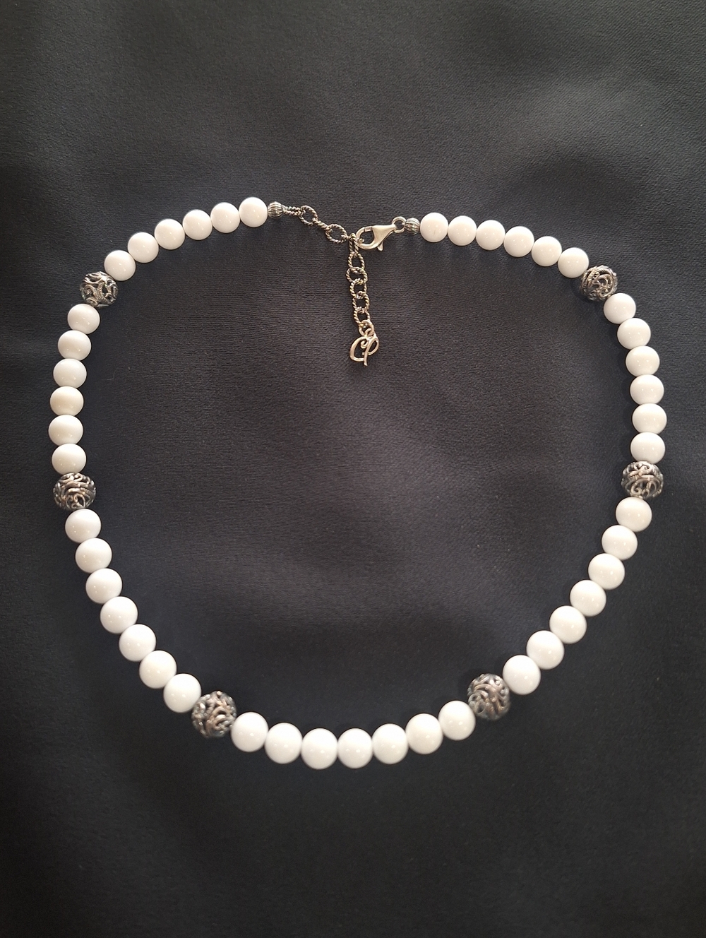 Carolyn Pollack Retired Relios 16"-18" White Agate & Sterling Beaded Necklace